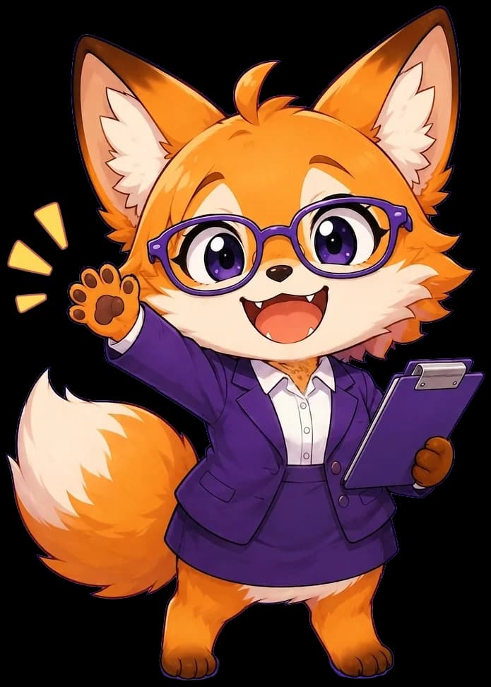 Klara, the Klara assistant, waving and holding a clipboard